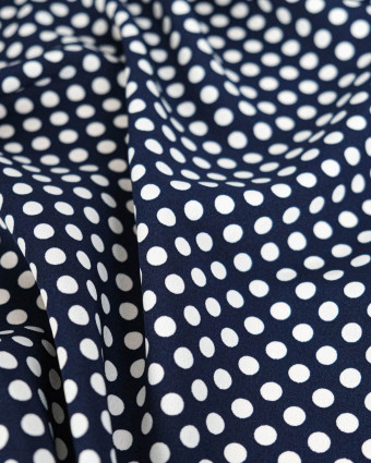 Tissu Crêpe à Pois Blanc et Marine - Mercerine