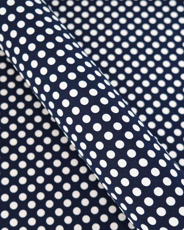 Tissu Crêpe à Pois Blanc et Marine - Mercerine
