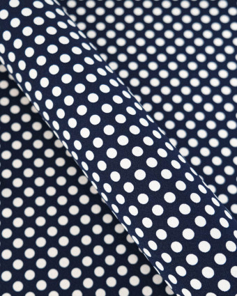 Tissu Crêpe à Pois Blanc et Marine - Mercerine