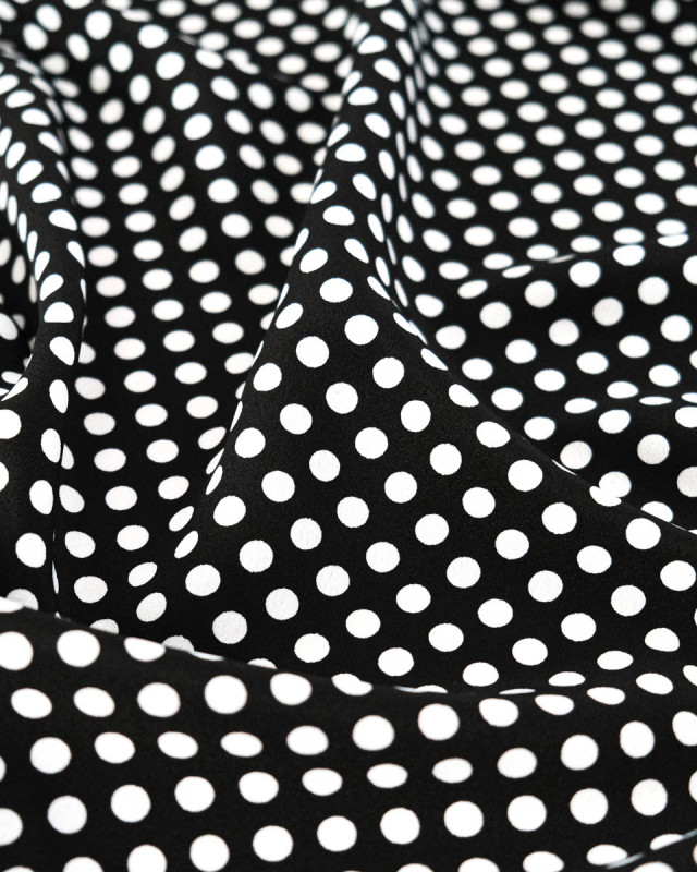 Tissu Crêpe à Pois Blanc et Noir - Mercerine