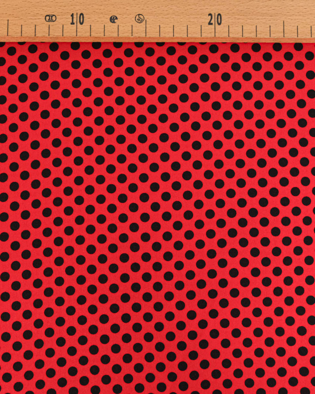 Tissu Crêpe à Pois Noir et Rouge - Mercerine