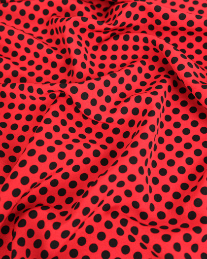 Tissu Crêpe à Pois Noir et Rouge - Mercerine