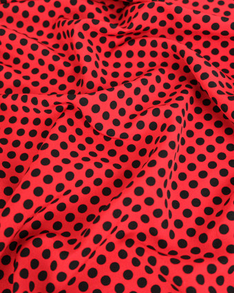 Tissu Crêpe à Pois Noir et Rouge - Mercerine