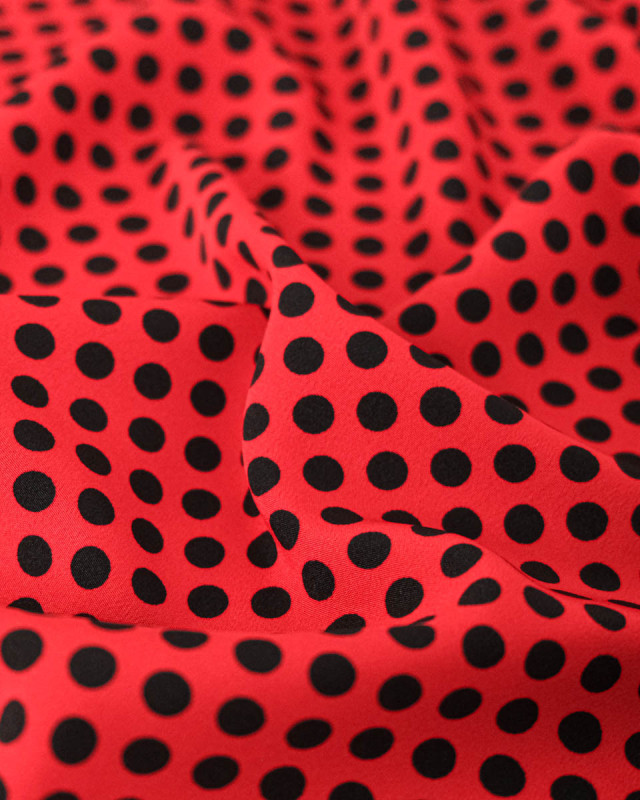 Tissu Crêpe à Pois Noir et Rouge - Mercerine