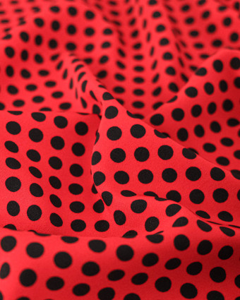 Tissu Crêpe à Pois Noir et Rouge - Mercerine