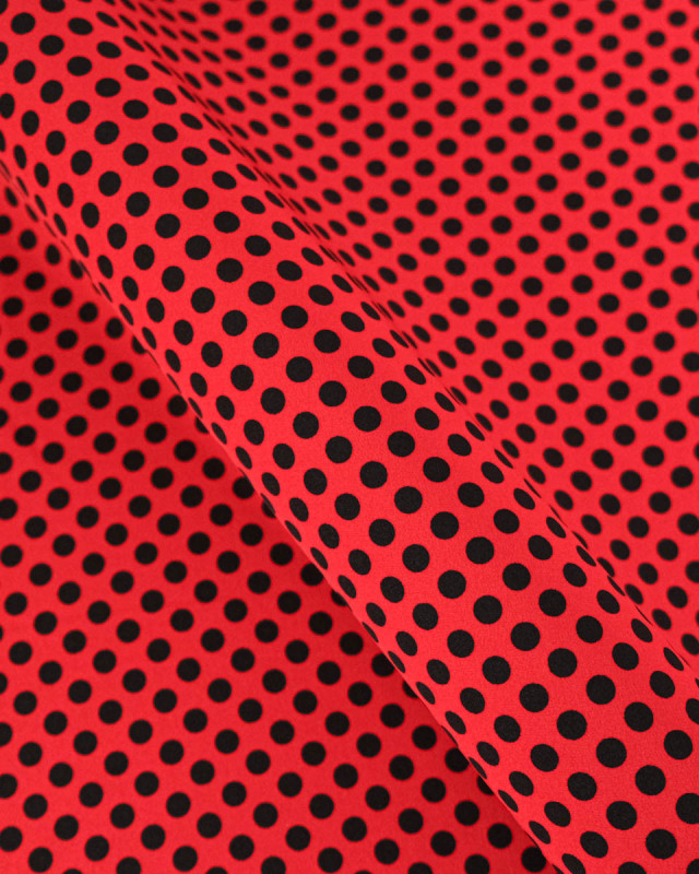 Tissu Crêpe à Pois Noir et Rouge - Mercerine