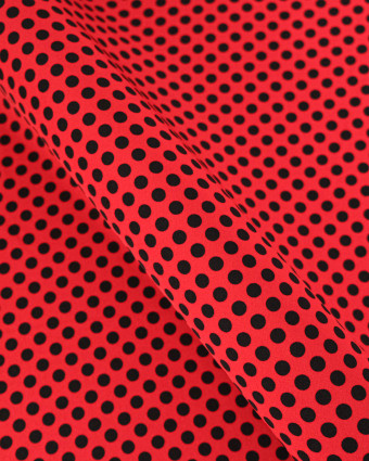 Tissu Crêpe à Pois Noir et Rouge - Mercerine
