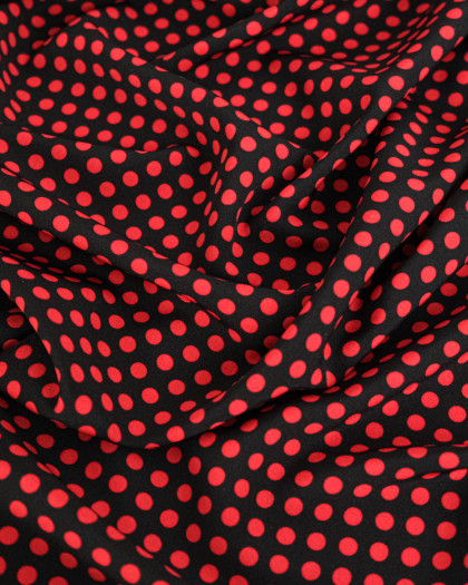 Tissu Crêpe à Pois Rouge et Noir - Mercerine