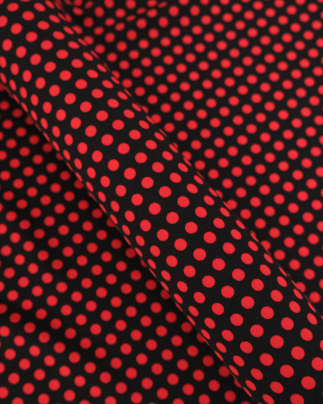 Tissu Crêpe à Pois Rouge et Noir - Mercerine