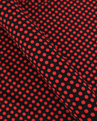 Tissu Crêpe à Pois Rouge et Noir - Mercerine