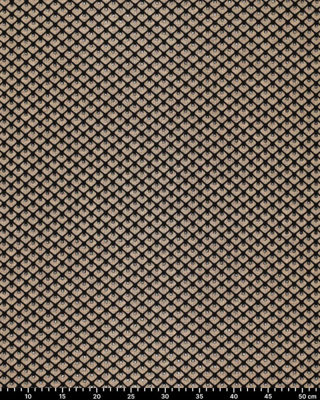 Jersey De Viscose Taupe Motif Géométrique Pailleté Argent - Mercerine