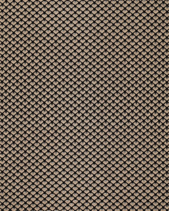 Jersey De Viscose Taupe Motif Géométrique Pailleté Argent - Mercerine