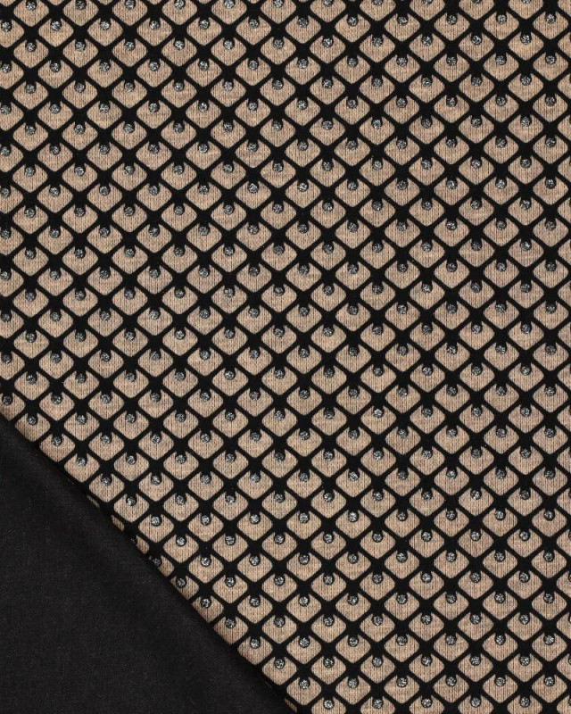 Jersey De Viscose Taupe Motif Géométrique Pailleté Argent - Mercerine