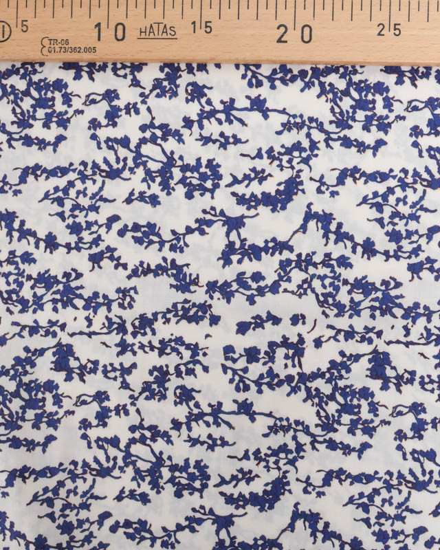 Viscose Ecrue Petit Feuillage Bleu Myrtille - Mercerine