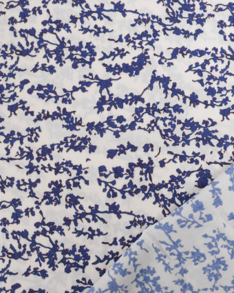 Viscose Ecrue Petit Feuillage Bleu Myrtille - Mercerine