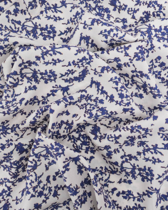 Viscose Ecrue Petit Feuillage Bleu Myrtille - Mercerine