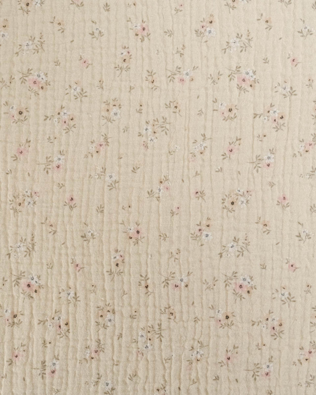 Double Gaze Impression Digitale Ecru Petites Fleurs Rose - Mercerine
