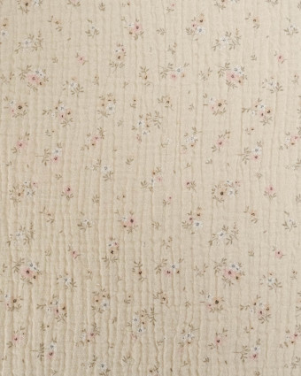 Double Gaze Impression Digitale Ecru Petites Fleurs Rose - Mercerine