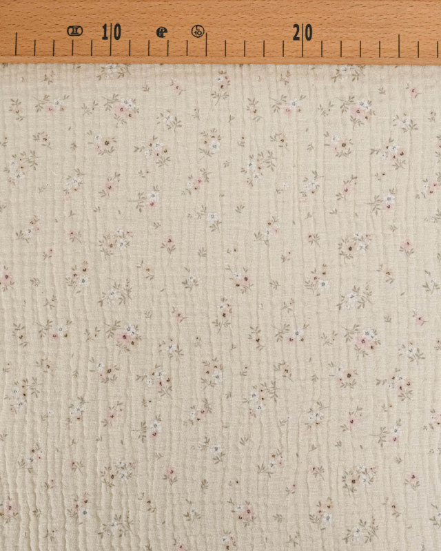 Double Gaze Impression Digitale Ecru Petites Fleurs Rose - Mercerine