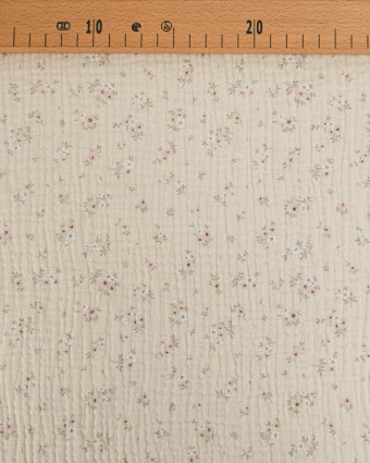 Double Gaze Impression Digitale Ecru Petites Fleurs Rose - Mercerine