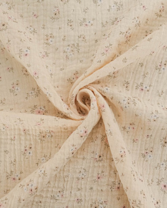 Double Gaze Impression Digitale Ecru Petites Fleurs Rose - Mercerine