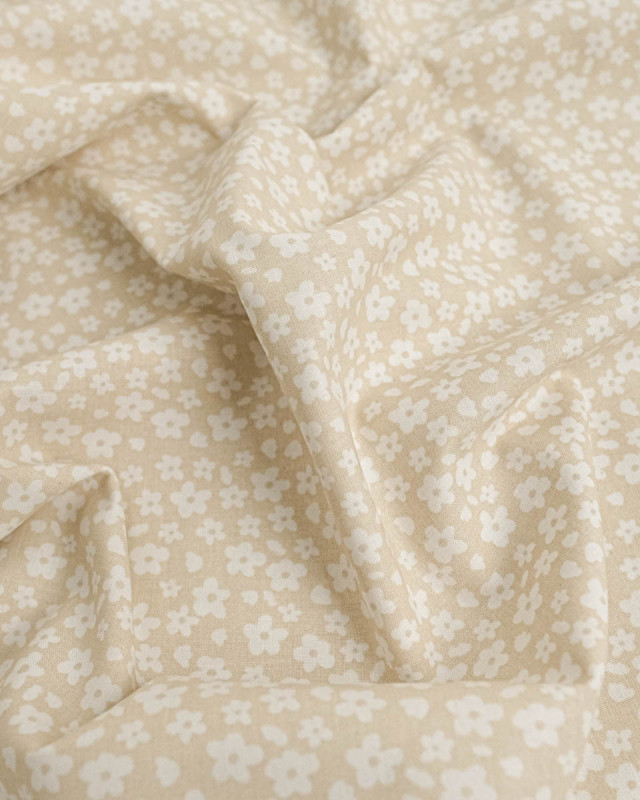 Popeline de Coton Fleur Rétro Beige - Mercerine