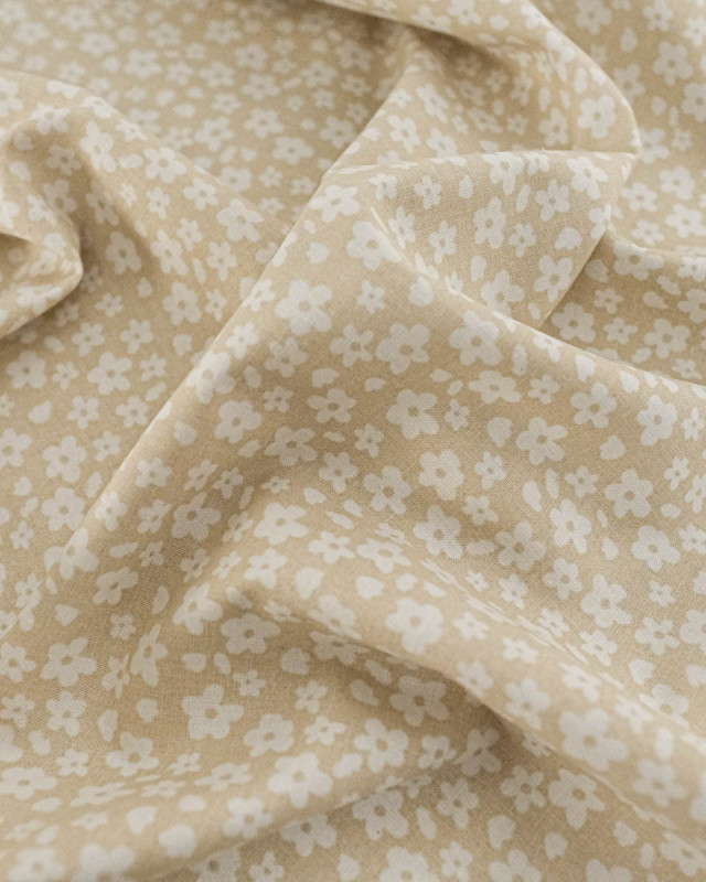 Popeline de Coton Fleur Rétro Beige - Mercerine