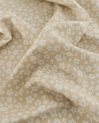 Popeline de Coton Fleur Rétro Beige - Mercerine