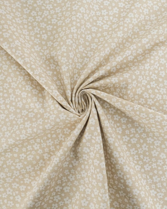 Popeline de Coton Fleur Rétro Beige - Mercerine