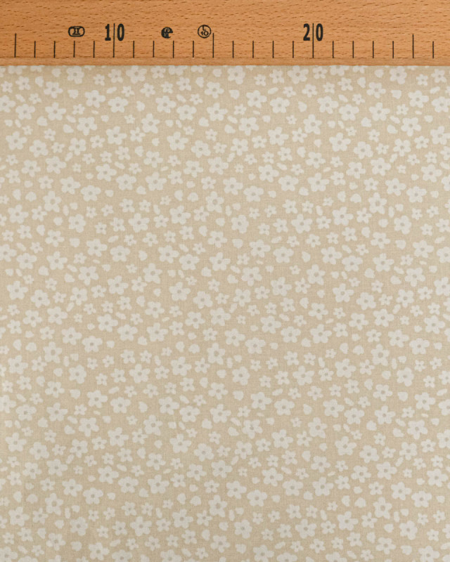 Popeline de Coton Fleur Rétro Beige - Mercerine