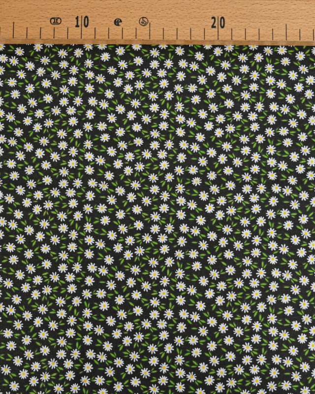 Popeline de Coton Marguerites Noir - 110 cm - Mercerine