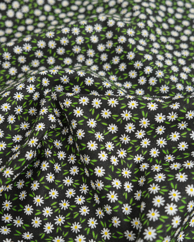 Popeline de Coton Marguerites Noir - 110 cm - Mercerine