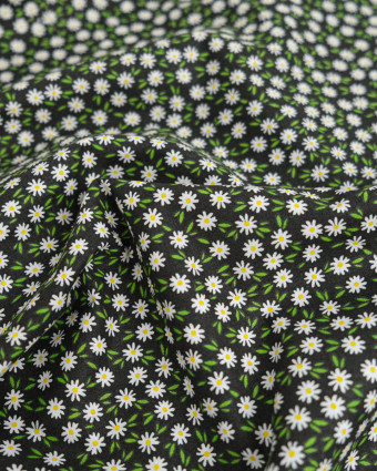 Popeline de Coton Marguerites Noir - 110 cm - Mercerine