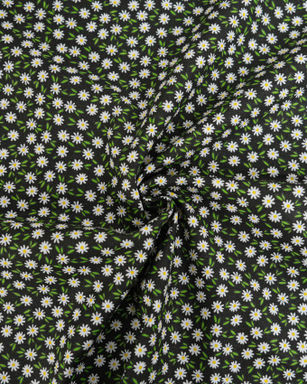 Popeline de Coton Marguerites Noir - 110 cm - Mercerine