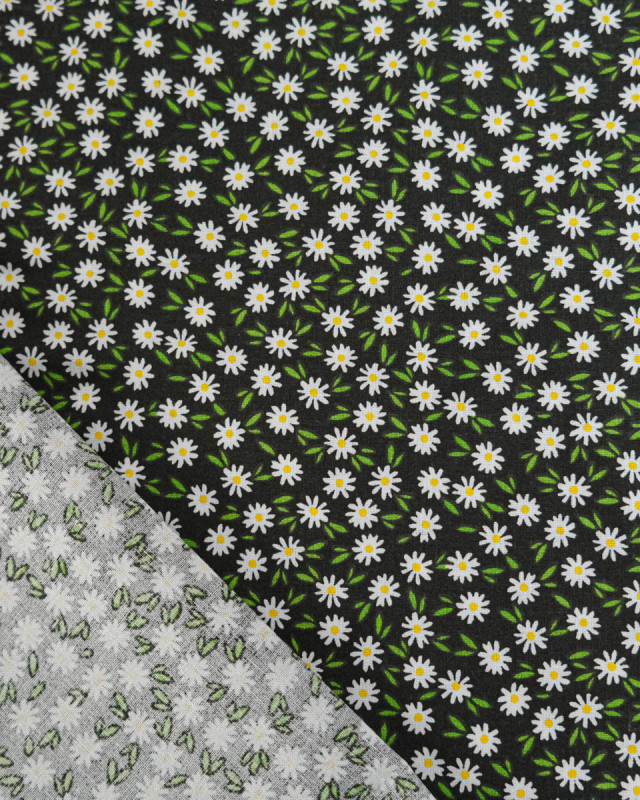 Popeline de Coton Marguerites Noir - 110 cm - Mercerine