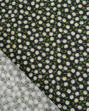 Popeline de Coton Marguerites Noir - 110 cm - Mercerine