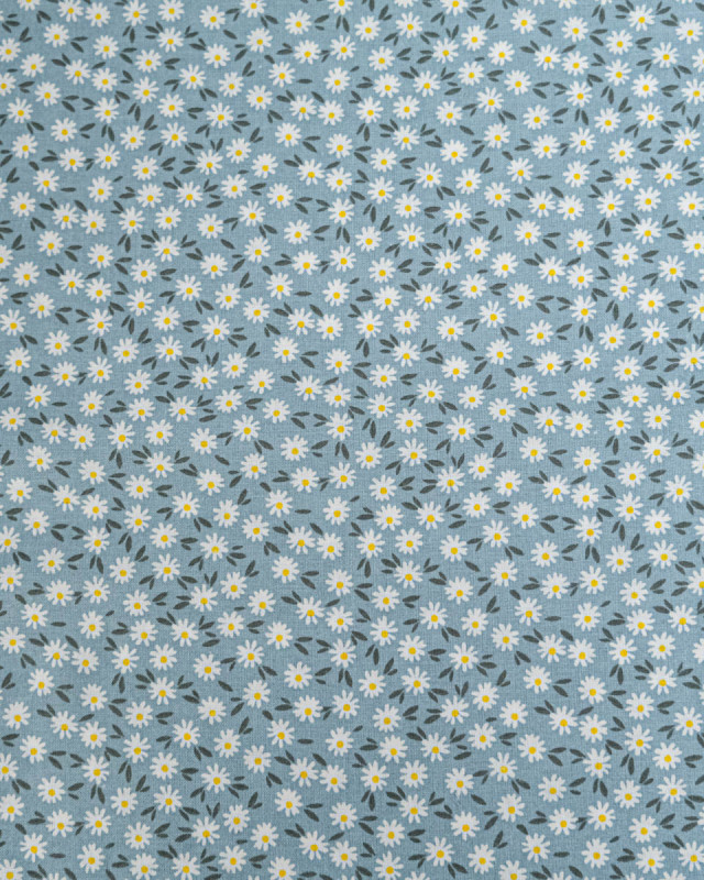 Popeline de Coton Marguerites Bleu - 110 cm - Mercerine