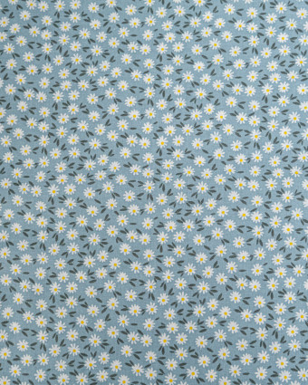 Popeline de Coton Marguerites Bleu - 110 cm - Mercerine