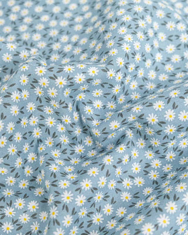 Popeline de Coton Marguerites Bleu - 110 cm - Mercerine
