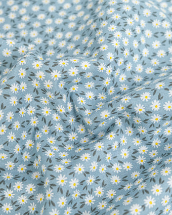 Popeline de Coton Marguerites Bleu - 110 cm - Mercerine