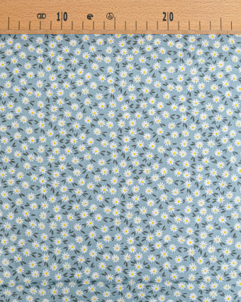 Popeline de Coton Marguerites Bleu - 110 cm - Mercerine