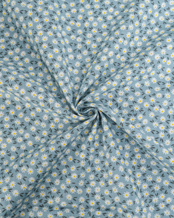 Popeline de Coton Marguerites Bleu - 110 cm - Mercerine