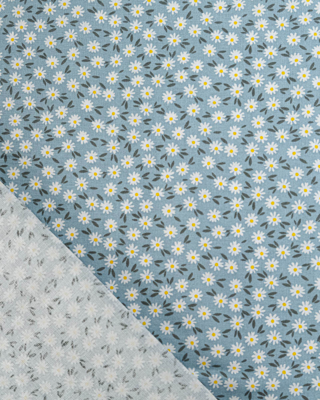 Popeline de Coton Marguerites Bleu - 110 cm - Mercerine