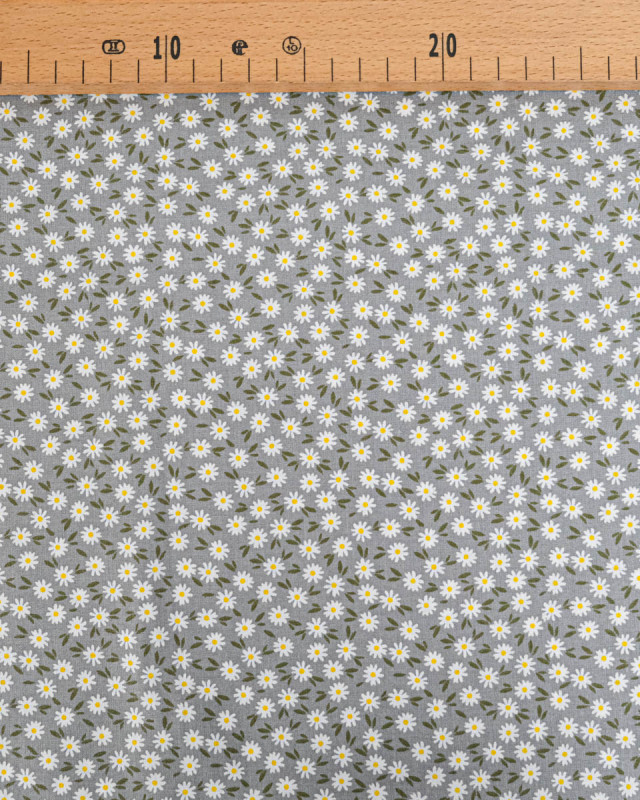 Popeline de Coton Marguerites Gris - 110 cm - Mercerine