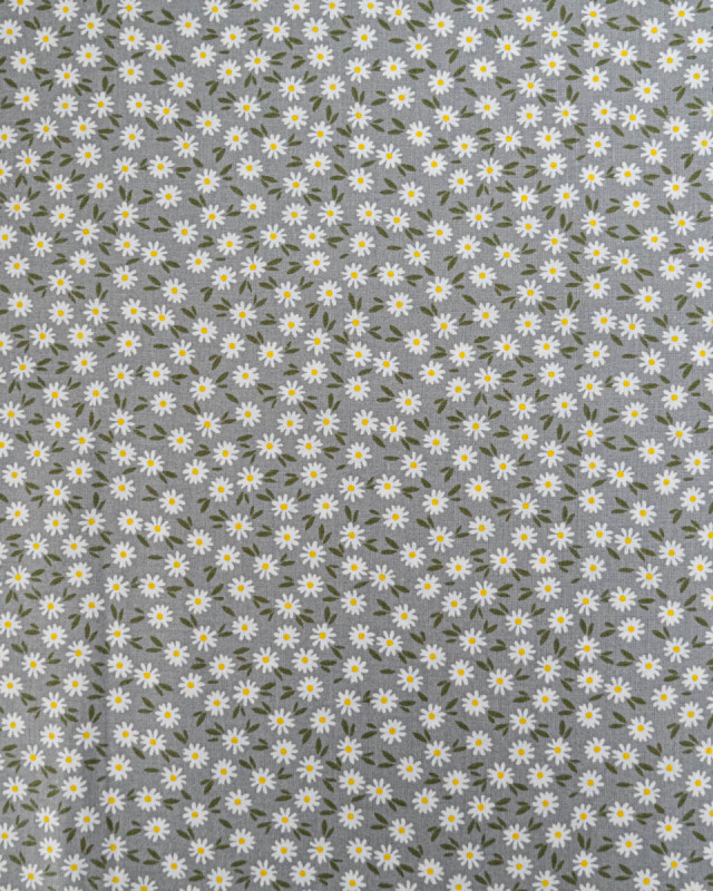 Popeline de Coton Marguerites Gris - 110 cm - Mercerine