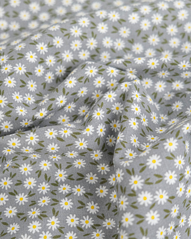 Popeline de Coton Marguerites Gris - 110 cm - Mercerine