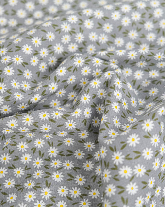 Popeline de Coton Marguerites Gris - 110 cm - Mercerine