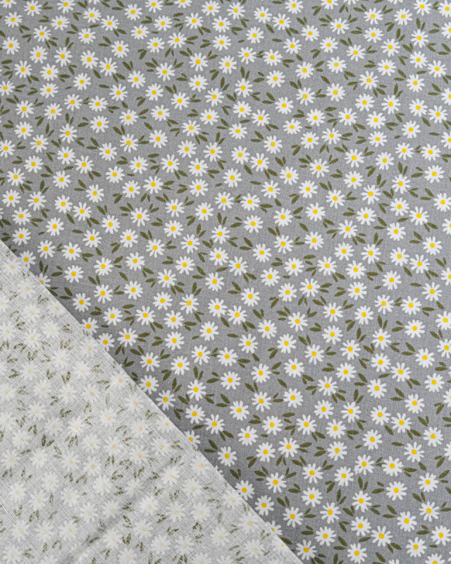 Popeline de Coton Marguerites Gris - 110 cm - Mercerine