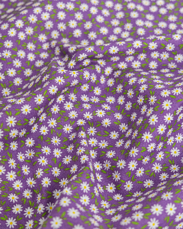 Popeline de Coton Marguerites Violet - 110 cm - Mercerine