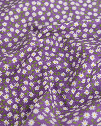Popeline de Coton Marguerites Violet - 110 cm - Mercerine